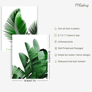 MGahyi Botanical Wall Art Prints, Tropical Leaves Art Print, Tropical Plants Pictures, 4 Pieces Plant Leaf Posters, Minimalist Green Leaf Wall Decor Unframed-8"x10"
