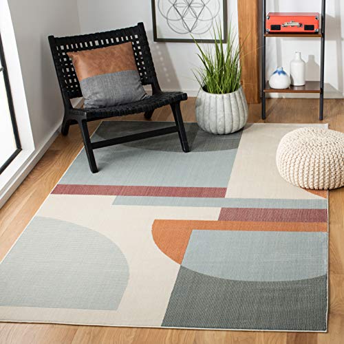 SAFAVIEH Orwell Collection 9' x 12' Ivory/Blue ORW370A Mid-Century Modern Abstract Non-Shedding Living Room Bedroom Area Rug