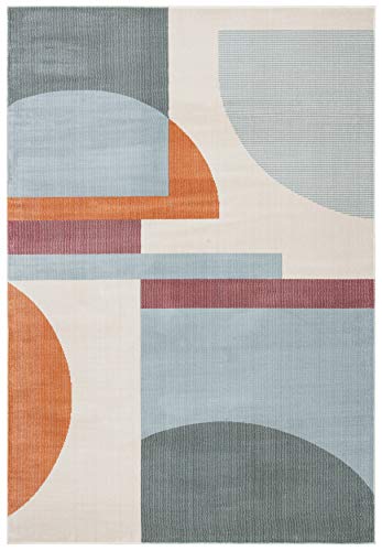 SAFAVIEH Orwell Collection 9' x 12' Ivory/Blue ORW370A Mid-Century Modern Abstract Non-Shedding Living Room Bedroom Area Rug