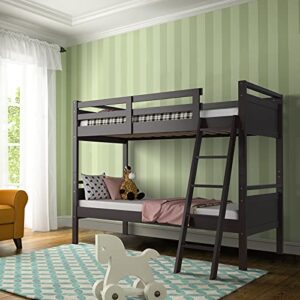 giantex twin over twin bunk bed, solid wood twin bunk bed convertible into two individual beds, kids twin bunk bed w/ ladder & guard rail for boys girls (espresso)