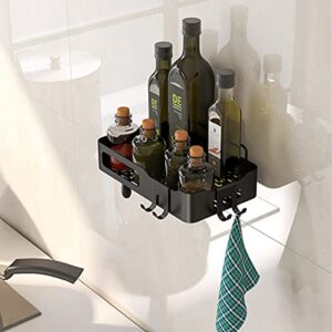 Shower Caddy Stainless Steel Wall-Mounted Storage Rack, with 6 Hooks. Perforation Free, Adhere in Kitchen or Bathroom. Simple Installation, Convenient Use, and Large Capacity.