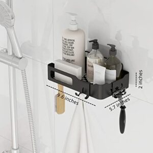 Shower Caddy Stainless Steel Wall-Mounted Storage Rack, with 6 Hooks. Perforation Free, Adhere in Kitchen or Bathroom. Simple Installation, Convenient Use, and Large Capacity.