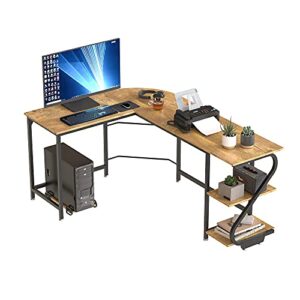 weehom reversible l shaped desk with shelves large corner computer desk gaming desks for home office writing workstation wooden table