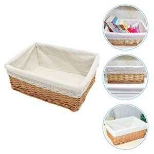 DOITOOL Wicker Storage Basket With Liner, Handmade Woven Basket Storage Bins Rectangular Decorative Baskets Organizing Baskets Nesting Baskets for Sundries Neatening