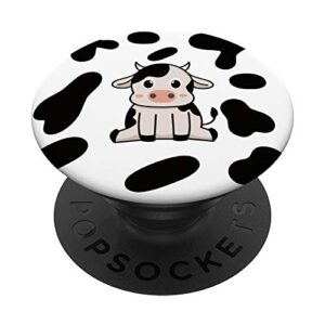 cute cow kawaii pattern cow print black white popsockets swappable popgrip