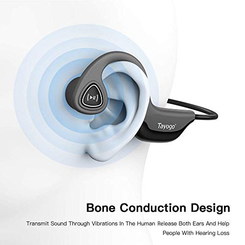 Tayogo Bone Conduction Headphones, Wireless Bluetooth Bone Conducting Earbuds with 8 GB Storage, Open Ear Headset with Mic, for Running, Cycling, Yoga(Can't for Swimming)-Grey