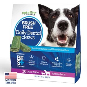 vetality brush free daily dental care chews for dogs | cleans teeth and freshens breath | 30 count | b.e.s.t. complex provides complete oral cleaning and tartar control