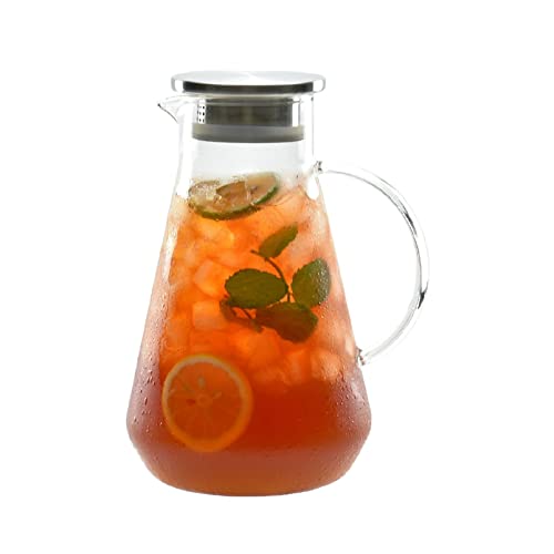 Tbgllmy 2 Liter 68 Ounces Glass Pitcher With Lid, Hot&Cold Water Pitcher With Handle, for Homemade Fruit Beverage, Juice, Iced Tea and Milk