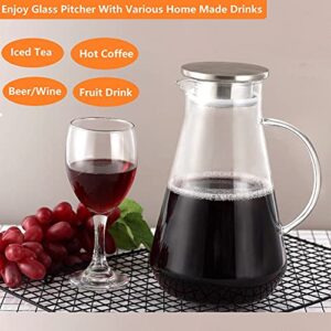 Tbgllmy 2 Liter 68 Ounces Glass Pitcher With Lid, Hot&Cold Water Pitcher With Handle, for Homemade Fruit Beverage, Juice, Iced Tea and Milk