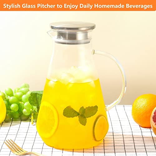 Tbgllmy 2 Liter 68 Ounces Glass Pitcher With Lid, Hot&Cold Water Pitcher With Handle, for Homemade Fruit Beverage, Juice, Iced Tea and Milk