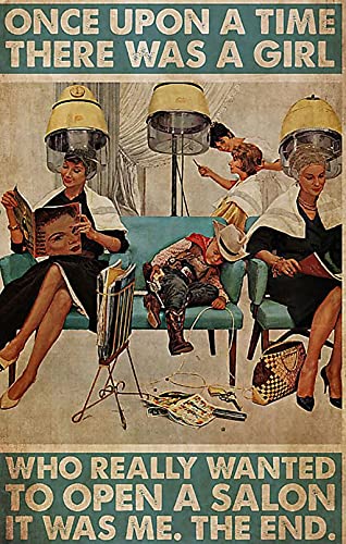 Vintage Tin Poster Woman Opens A Salon, Hair Salon, Hairdresser, Hairstylist, Hairdresser Metal Tin Sign 8x12 Inch Retro Art Home Bar Restaurant Garage Cafe Gas Shop Wall Decor Metal Plaque New