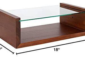 Kate and Laurel Holt Midcentury Floating Shelf, 18 x 10, Walnut Brown, Sophisticated Glass and Storage Shelf for Storage and Display