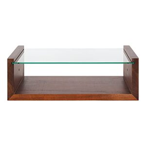 Kate and Laurel Holt Midcentury Floating Shelf, 18 x 10, Walnut Brown, Sophisticated Glass and Storage Shelf for Storage and Display