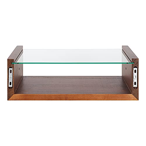 Kate and Laurel Holt Midcentury Floating Shelf, 18 x 10, Walnut Brown, Sophisticated Glass and Storage Shelf for Storage and Display