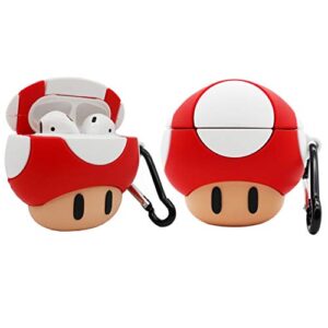 gamic case for airpods case, silicone cute cartoon character protective case cover skin accessories with keychain for boys girls teens compatible with airpods 1/2 gen (mushroom)