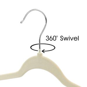 Elama 100 Piece Set of Velvet Slim Profile Heavy Duty Felt Hangers with Stainless Steel Swivel Hooks in Cream