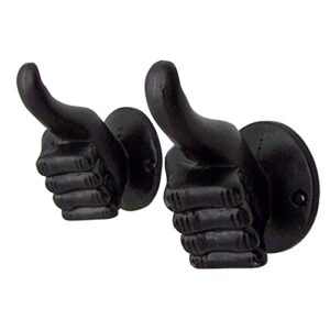 rustic weathered cast iron thumbs up wall hooks, unique home décor, set of 2, 4.5 inches (black)