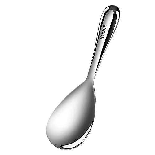 AHOUGER Rice Paddle Rice Spoon Stainless Steel Kitchen Utensil,Excellent Sturdy Rice Scooper No Rust Rice Cooker Spoon NonStick Rice Spatula,Serving Spoon for Rice,Silver