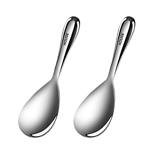 AHOUGER Rice Paddle Rice Spoon Stainless Steel Kitchen Utensil,Excellent Sturdy Rice Scooper No Rust Rice Cooker Spoon NonStick Rice Spatula,Serving Spoon for Rice,Silver