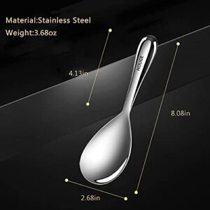 AHOUGER Rice Paddle Rice Spoon Stainless Steel Kitchen Utensil,Excellent Sturdy Rice Scooper No Rust Rice Cooker Spoon NonStick Rice Spatula,Serving Spoon for Rice,Silver