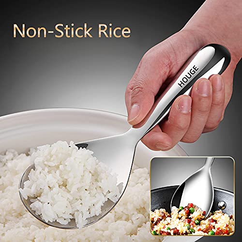 AHOUGER Rice Paddle Rice Spoon Stainless Steel Kitchen Utensil,Excellent Sturdy Rice Scooper No Rust Rice Cooker Spoon NonStick Rice Spatula,Serving Spoon for Rice,Silver