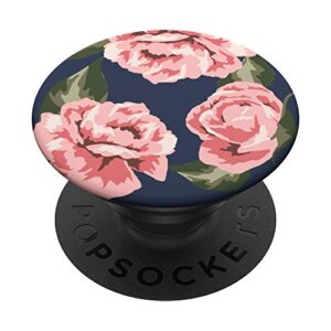 vintage pink rose on navy blue floral popsockets swappable popgrip
