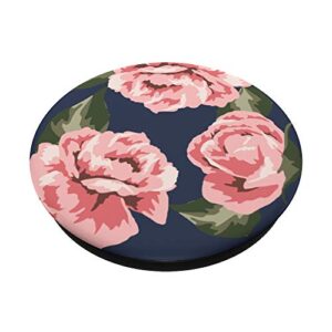 Vintage Pink Rose On Navy Blue Floral PopSockets Swappable PopGrip