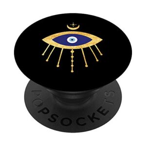 all knowing seeing blue evil eye with eyelashes on black popsockets popgrip: swappable grip for phones & tablets