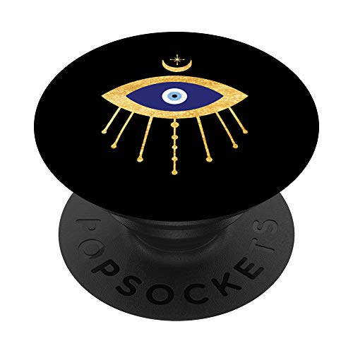 All Knowing Seeing Blue Evil Eye with Eyelashes on Black PopSockets PopGrip: Swappable Grip for Phones & Tablets