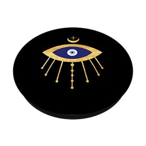 All Knowing Seeing Blue Evil Eye with Eyelashes on Black PopSockets PopGrip: Swappable Grip for Phones & Tablets