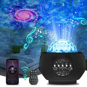 nezylaf star night light projector, 3 in 1 galaxy starry night projector，galaxy/stars/nebula ocean wave projector with remote control&bluetooth music speaker, best gift for kids/adults