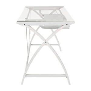 Flash Furniture Clear Tempered Glass Computer Desk with White Pull-Out Keyboard Tray and White Crisscross Frame