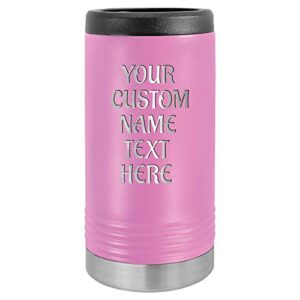 personalized stainless steel engraved insulated beverage holder customized can cooler with custom name text – wedding, birthday, corporate gift (light purple, slim)