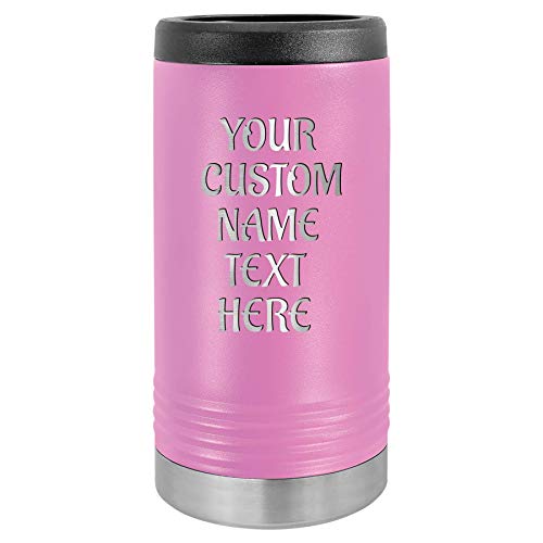 Personalized Stainless Steel Engraved Insulated Beverage Holder Customized Can Cooler with Custom Name Text – Wedding, Birthday, Corporate Gift (Light Purple, Slim)