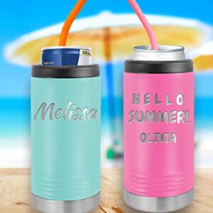 Personalized Stainless Steel Engraved Insulated Beverage Holder Customized Can Cooler with Custom Name Text – Wedding, Birthday, Corporate Gift (Light Purple, Slim)