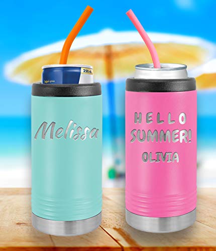 Personalized Stainless Steel Engraved Insulated Beverage Holder Customized Can Cooler with Custom Name Text – Wedding, Birthday, Corporate Gift (Light Purple, Slim)