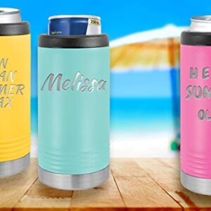 Personalized Stainless Steel Engraved Insulated Beverage Holder Customized Can Cooler with Custom Name Text – Wedding, Birthday, Corporate Gift (Light Purple, Slim)