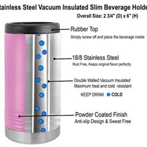 Personalized Stainless Steel Engraved Insulated Beverage Holder Customized Can Cooler with Custom Name Text – Wedding, Birthday, Corporate Gift (Light Purple, Slim)