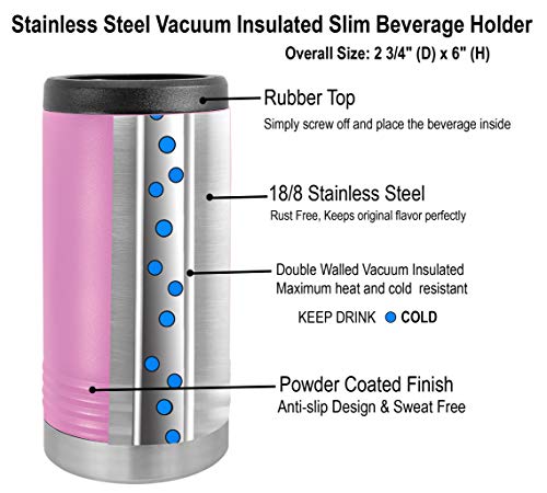 Personalized Stainless Steel Engraved Insulated Beverage Holder Customized Can Cooler with Custom Name Text – Wedding, Birthday, Corporate Gift (Light Purple, Slim)