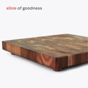 Slice of Goodness Acacia Wood Serving Board | Handcrafted Sturdy Kitchen Serving Block With Non-Slip Rubber Stump Legs