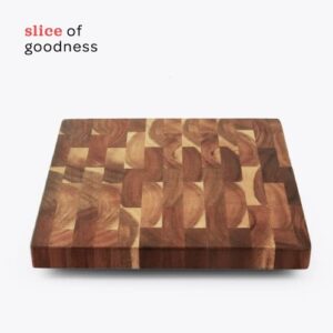 Slice of Goodness Acacia Wood Serving Board | Handcrafted Sturdy Kitchen Serving Block With Non-Slip Rubber Stump Legs
