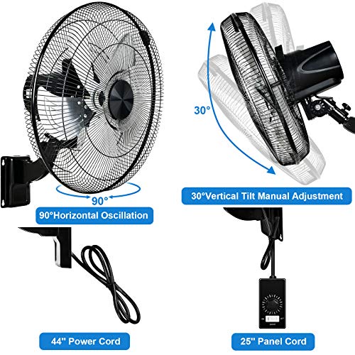 Simple Deluxe 18 Inch Household Commercial Wall Mount Fan 1 Pack,Black