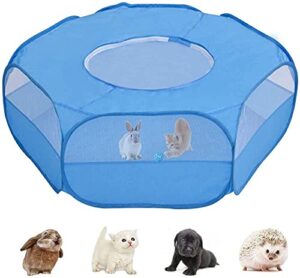 m maius small animal playpen, pet cage with top cover anti escape, waterproof small animal cage transparent yard fence for dog cat bunny puppy rabbits guinea pig hamster chinchillas playpen (new blue)
