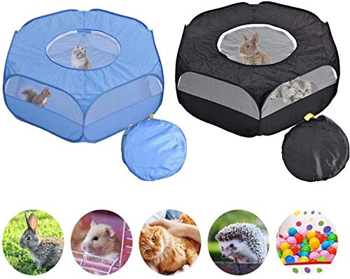 M MAIUS Small Animal Playpen, Pet Cage with Top Cover Anti Escape, Waterproof Small Animal Cage Transparent Yard Fence for Dog Cat Bunny Puppy Rabbits Guinea Pig Hamster Chinchillas Playpen (New Blue)