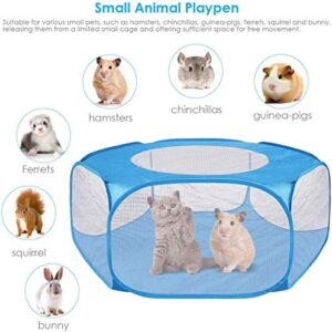 M MAIUS Small Animal Playpen, Pet Cage with Top Cover Anti Escape, Waterproof Small Animal Cage Transparent Yard Fence for Dog Cat Bunny Puppy Rabbits Guinea Pig Hamster Chinchillas Playpen (New Blue)