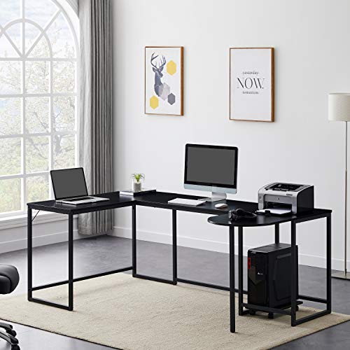 Merax U-Shaped Computer, Industrial Corner Writing CPU Stand, Gaming Table Workstation Home Office Desk, 78.7" L x 47" W x 30.1" H, Black