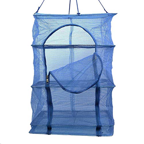 Coolbeauty 4 Layers Meat Drying Net, Foldable Nylon Fish Net Drying Rack, Folding Vegetable Food Dehydrator Receive Storage Carrying Bag with Zipper Blue (15.7X15.7inch/40X40cm cm)