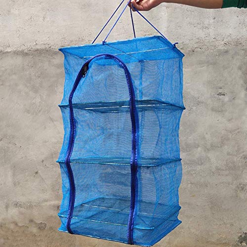 Coolbeauty 4 Layers Meat Drying Net, Foldable Nylon Fish Net Drying Rack, Folding Vegetable Food Dehydrator Receive Storage Carrying Bag with Zipper Blue (15.7X15.7inch/40X40cm cm)