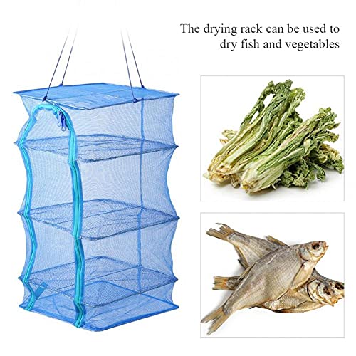 Coolbeauty 4 Layers Meat Drying Net, Foldable Nylon Fish Net Drying Rack, Folding Vegetable Food Dehydrator Receive Storage Carrying Bag with Zipper Blue (15.7X15.7inch/40X40cm cm)