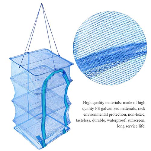 Coolbeauty 4 Layers Meat Drying Net, Foldable Nylon Fish Net Drying Rack, Folding Vegetable Food Dehydrator Receive Storage Carrying Bag with Zipper Blue (15.7X15.7inch/40X40cm cm)